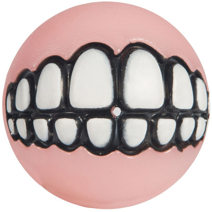 фото Мяч для собак Rogz "Grinz. Зубы", с отверстием для лакомства, цвет: розовый. GR201X