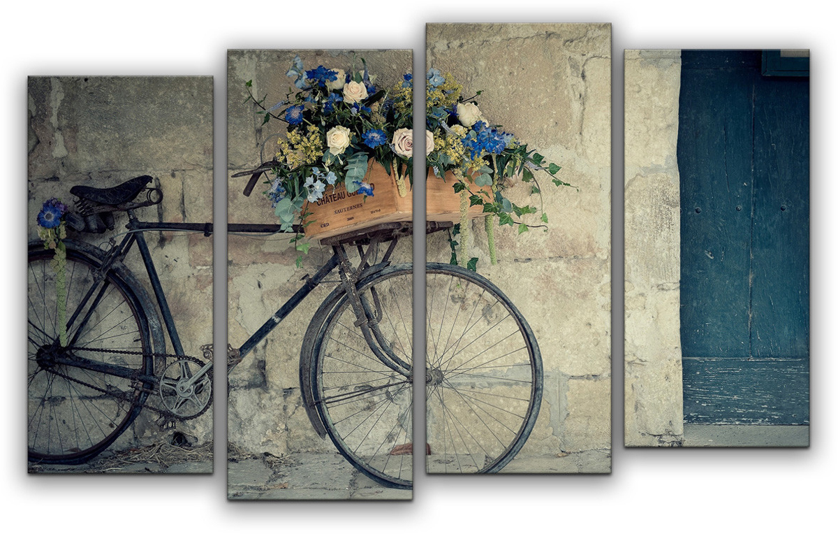 фото Картина модульная Картиномания "Велосипед флориста", 90 х 57 см, Дерево, Холст