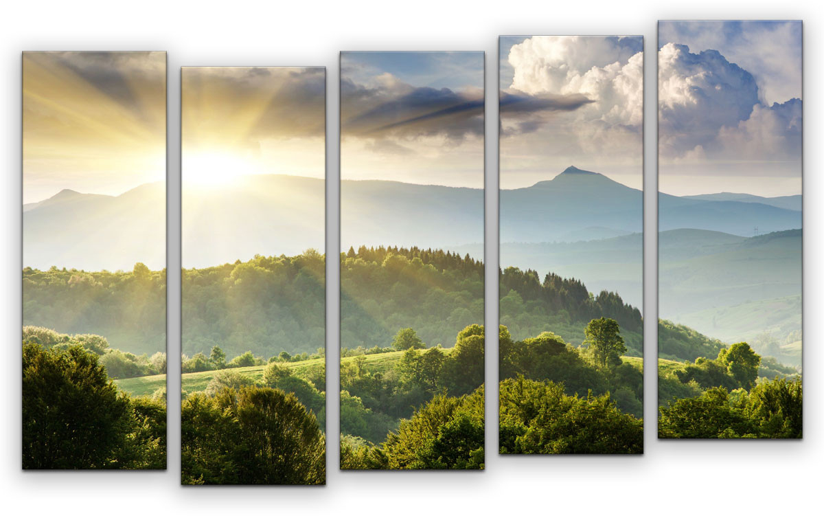фото Картина модульная Картиномания "Утро в горах", 90 х 57 см, Дерево, Холст
