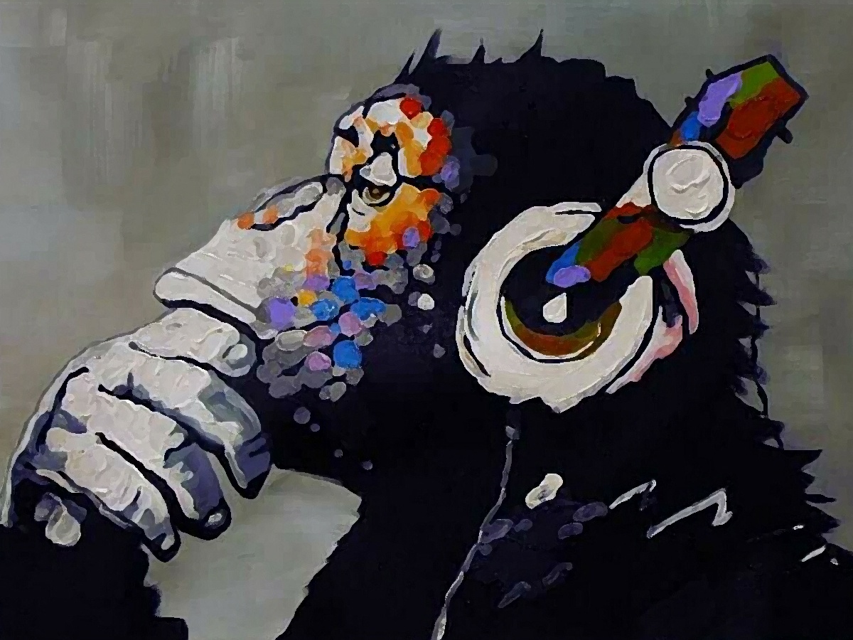 Картина обезьяна с наушниками