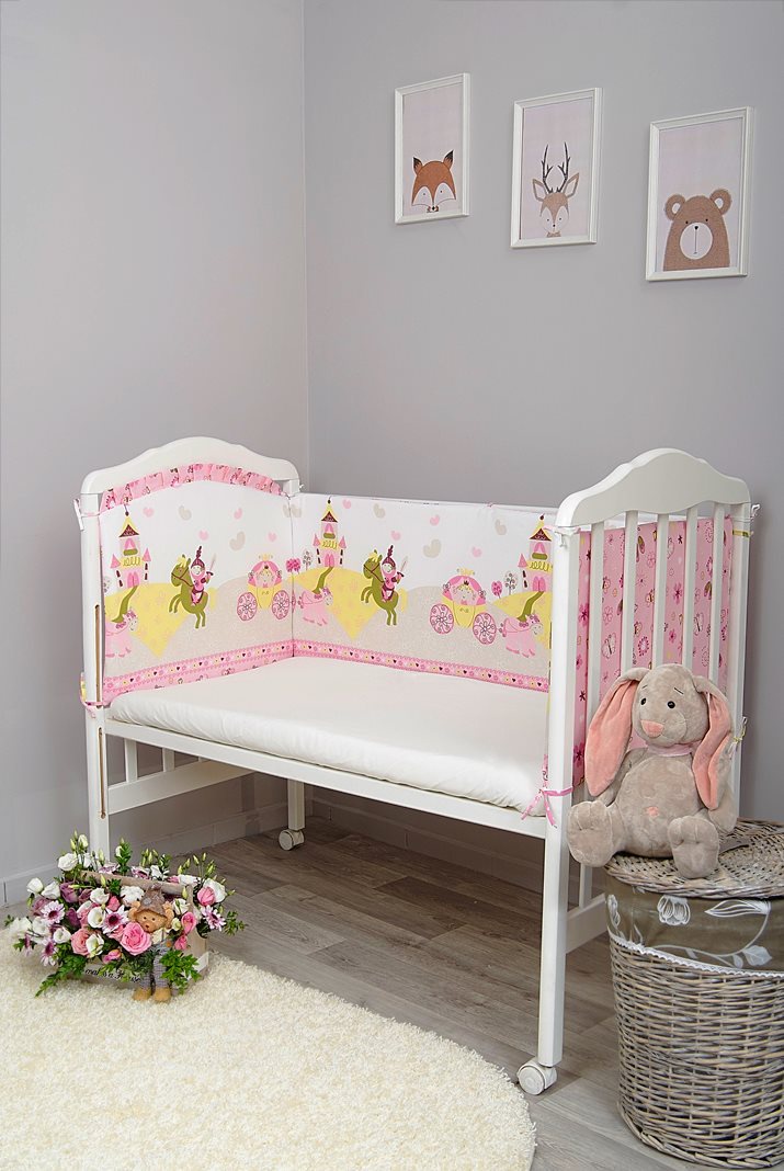фото Бортик для кроватки Сонный гномик Золушка, 107, розовый