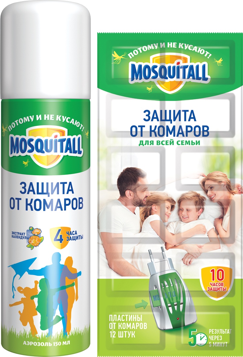 фото Средство от насекомых Mosquitall "Аэрозоль"Защита для взрослых"от комаров 150 мл и 12 пластин в подарок"
