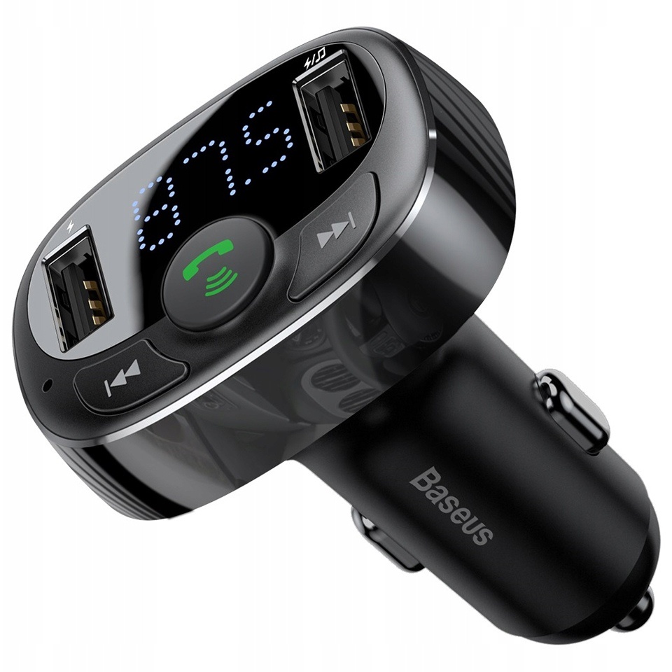 фото Автомобильное зарядное устройство с FM-трансмиттером 2xUSB Baseus T typed Bluetooth MP3 - Черное (CCTM-01)