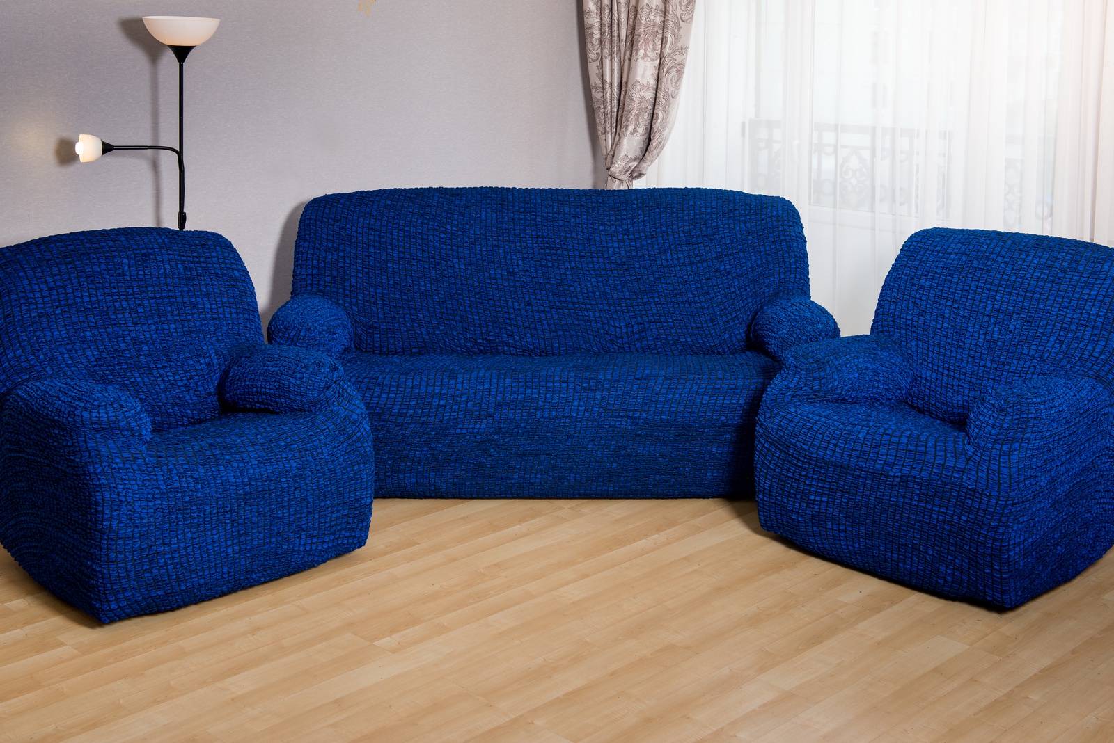 фото Еврочехол KARBELTEX без оборки на Диван+2 Кресла, синий