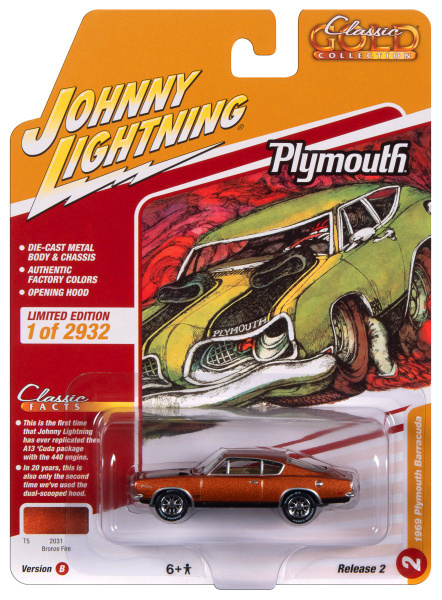 Машинка Johnny Lightning 1 64 Car model 1969 Plymouth Barracuda