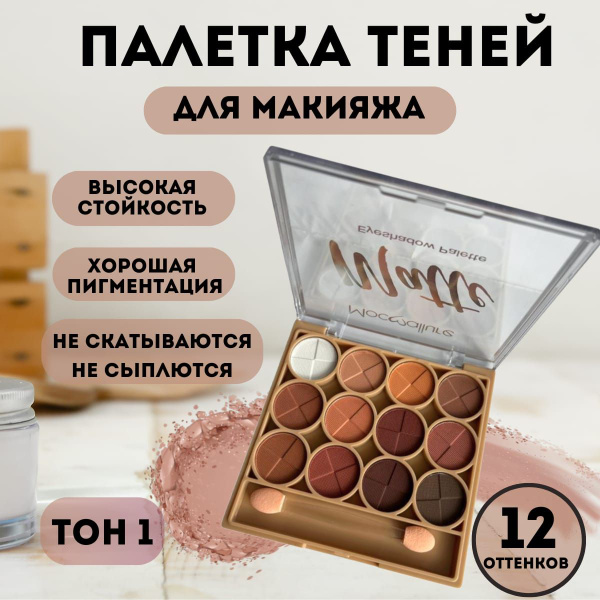 Тени для век матовые палетка теней 12 оттенков MATTE нюдовые