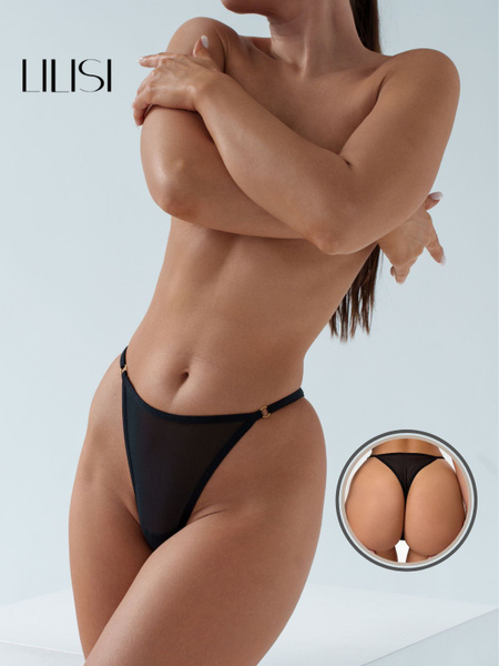 Трусы Женский Lilisi lingerie стринги Полиэстер черный размер 48 50 Высокая В сеточку Россия