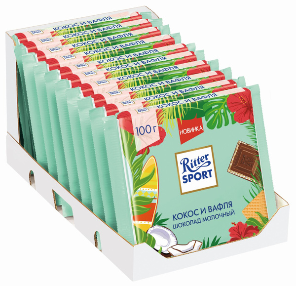 Шоколад Ritter Sport Кокос и вафля молочный с начинкой из кокосового