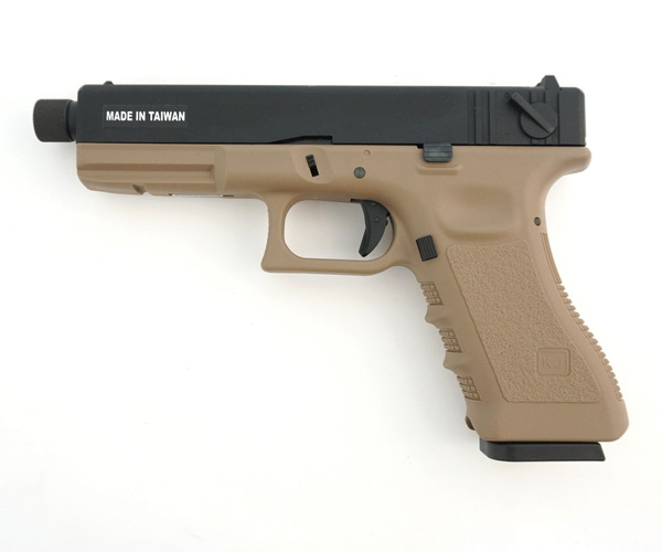 Страйкбольный пистолет KJW Glock G18 TBC CO2 Tan удлин ствол купить