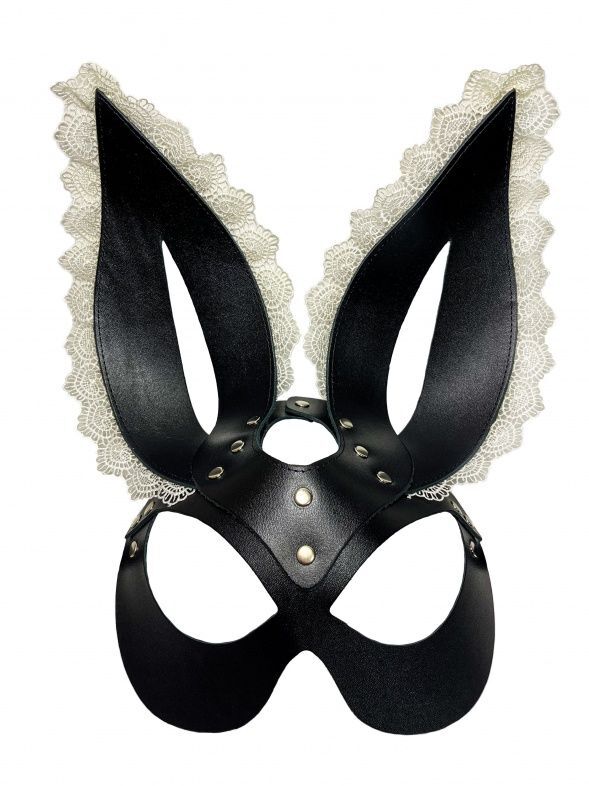 Маска-заяц БДСМ арсенал с белым кружевом, черный 68016ars - BDSM Арсенал - Открытые, с прорезями для глаз - Купить