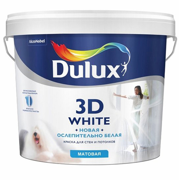 DULUX 3D White база BW белая краска в д для потолков и стен матовая 5л