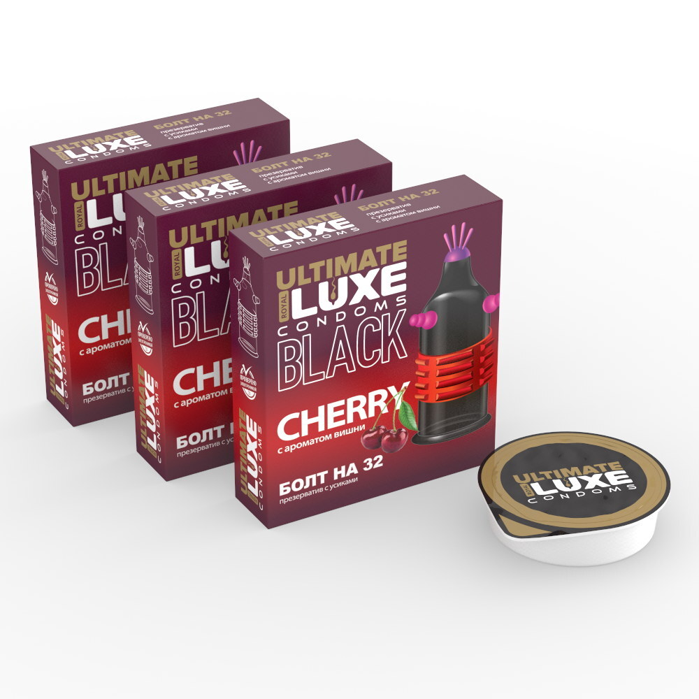 Презерватив стимулирующий Luxe Black Ultimate Болт на 32 Вишня, 1 шт 09279 - Luxe - Презервативы с усиками - Купить