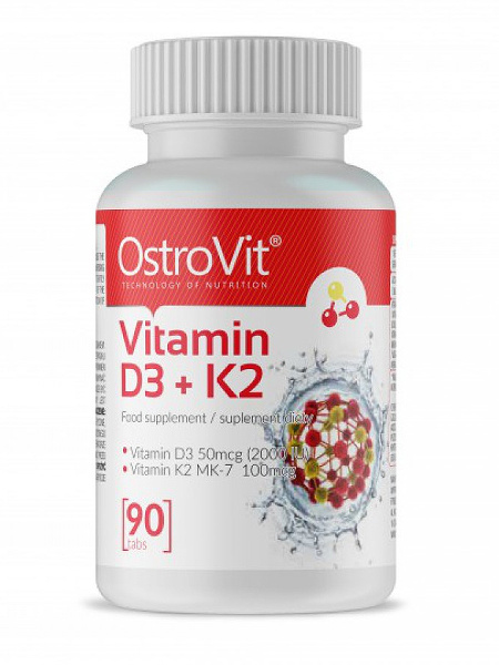 Витамин Д3 и К2 Ostrovit Vitamin D3 2000IU K2 100mcg 90 таблеток