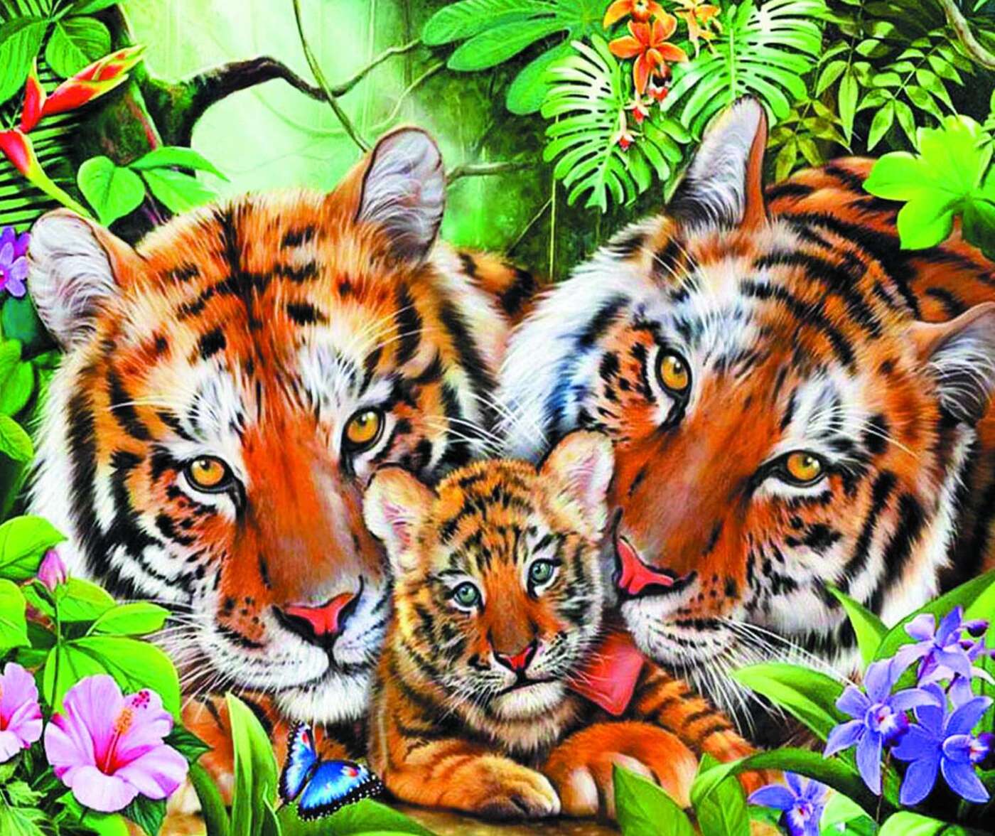 Алмазная мозайка семья тигров