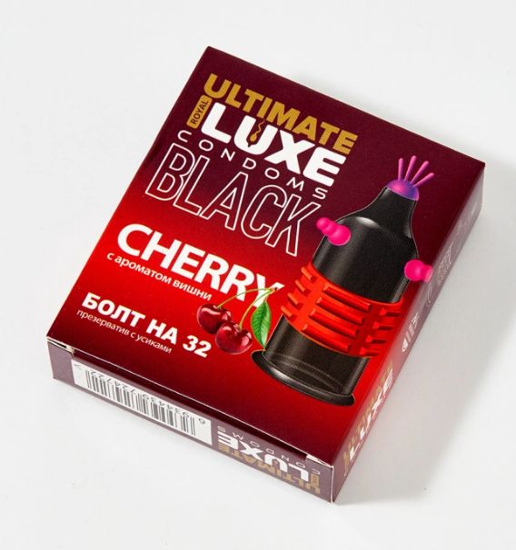 Презерватив стимулирующий Luxe Black Ultimate Болт на 32 Вишня, 1 шт 09279 - Luxe - Презервативы с усиками - Купить