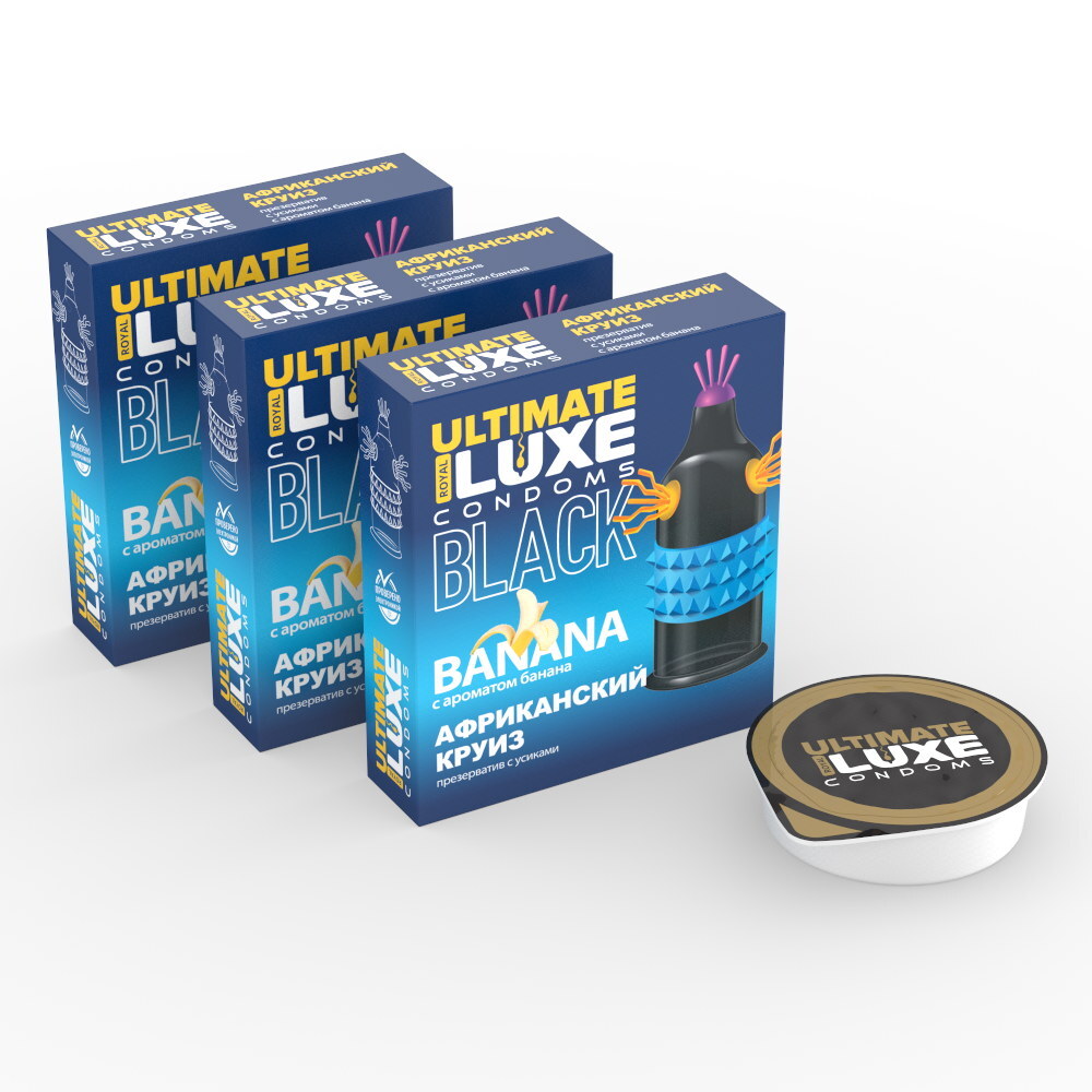 Презерватив стимулирующий Luxe Black Ultimate Африканский круиз Банан, 1 шт 09278 - Luxe - Презервативы с усиками - Купить