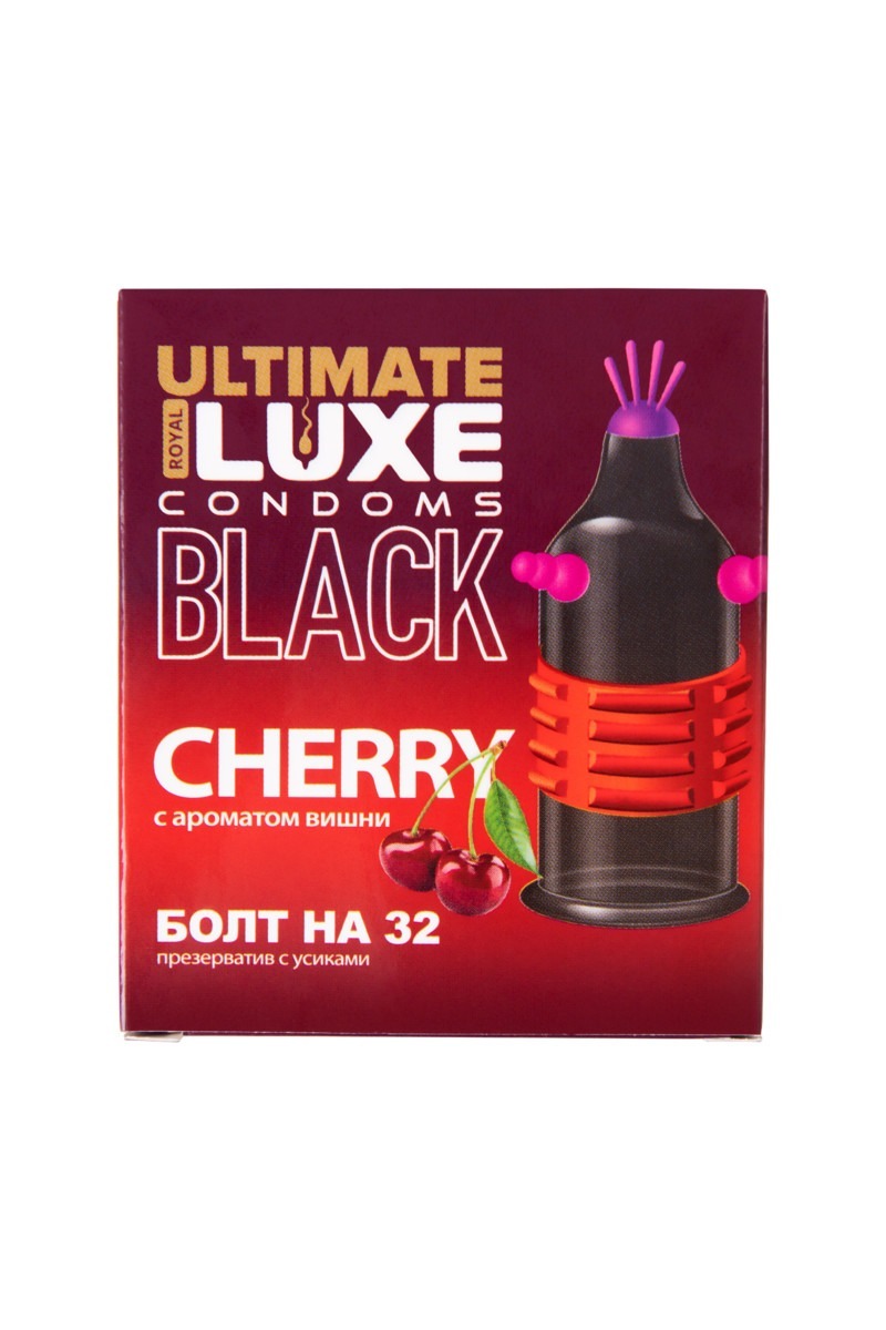 Презерватив стимулирующий Luxe Black Ultimate Болт на 32 Вишня, 1 шт 09279 - Luxe - Презервативы с усиками - Купить