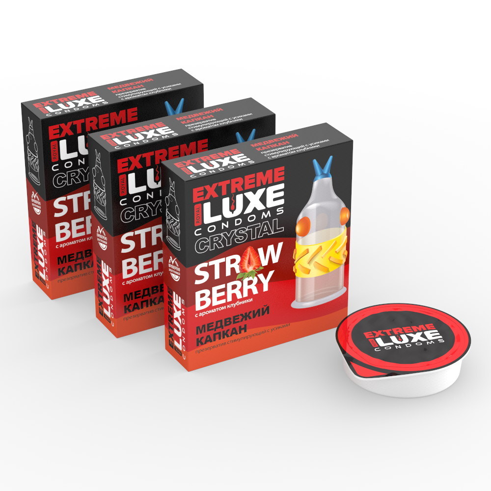 Презерватив стимулирующий Luxe Extreme Медвежий капкан Клубника, 1 шт 09275 - Luxe - Презервативы с усиками - Купить