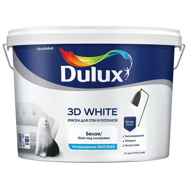 Характеристики DULUX Краска 3D WHITE матовая Гладкая Сополимерная