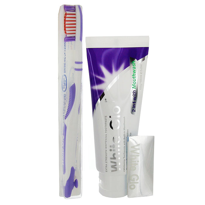 Зубная паста "White Glo", отбеливающая, 2в1 + Зубная щетка + Зубочистки ...