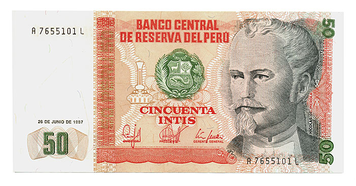 Банкнота номиналом 50 инти. Перу, 1987 год