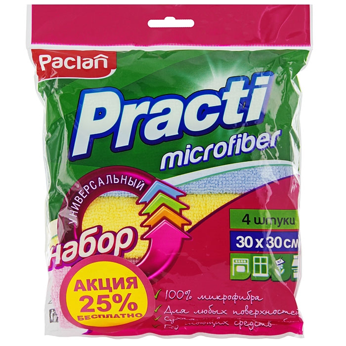 фото Набор универсальных салфеток "Practi Microfiber", 30 см х 30 см, 4 шт Paclan