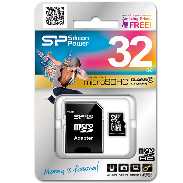 фото Silicon Power microSDHC Class 10 32GB карта памяти + SD адаптер