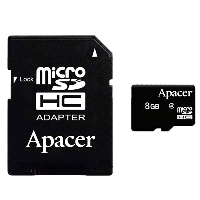 фото Apacer microSDHC 8GB, Class 4 + адаптер