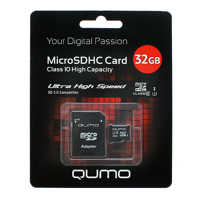 фото Карта памяти Qumo microSDHC Class 10 UHS-I 32GB + SD adapter