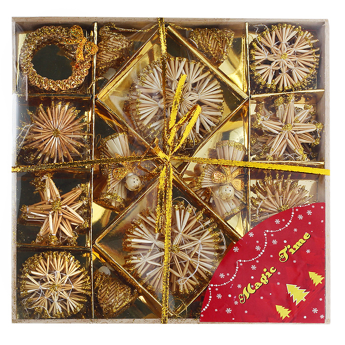 фото Набор новогодних подвесных украшений "Звездочки и снежинки", цвет: желтый, 48 шт Феникс-презент