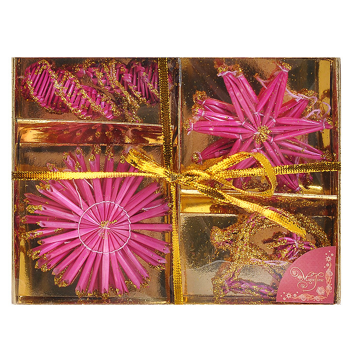 фото Набор новогодних подвесных украшений "Звездочки и снежинки", цвет: розовый, 10 шт Феникс-презент