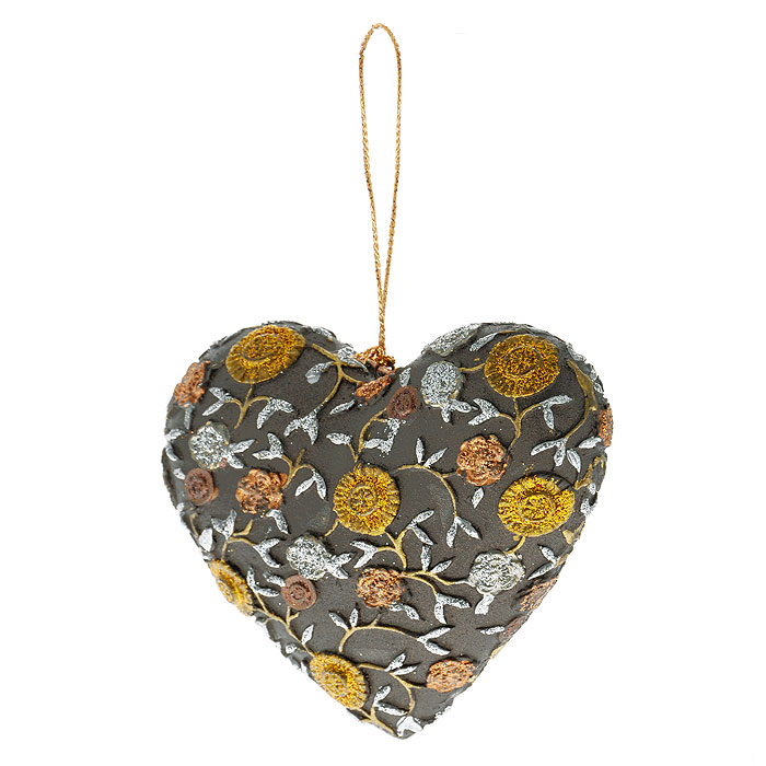 фото Новогоднее подвесное украшение "Сердце", цвет: коричневый, золотистый. 25429 Феникс-презент