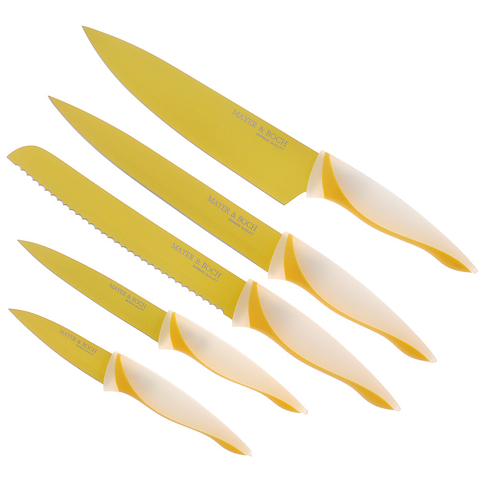 фото Набор ножей "Mayer & Boch", цвет: желтый, белый, 5 предметов. 21490