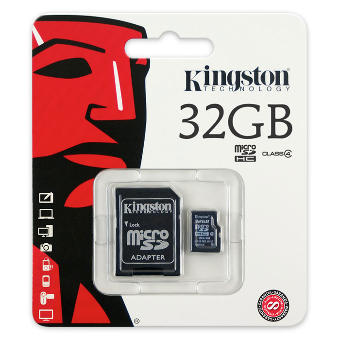 фото Kingston microSDHC Class 4 32GB карта памяти с адаптером