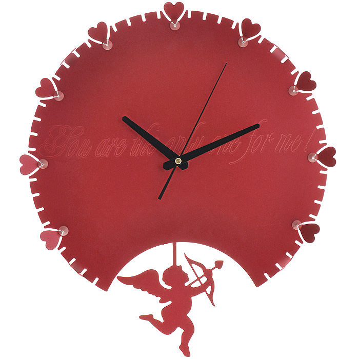 фото Часы настенные "Купидон", с маятником, цвет: красный. 95184 Эврика