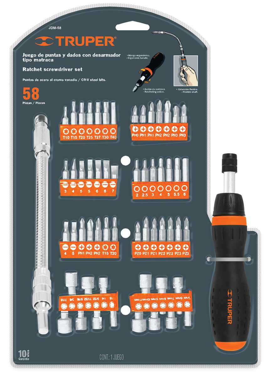 фото Отвертка с трещоткой и битами Truper JDM-58, 58 предметов