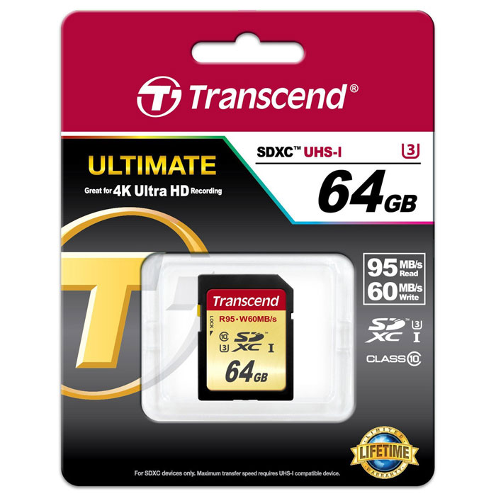 фото Transcend SDXC Class 10 UHS-I U3 64GB карта памяти