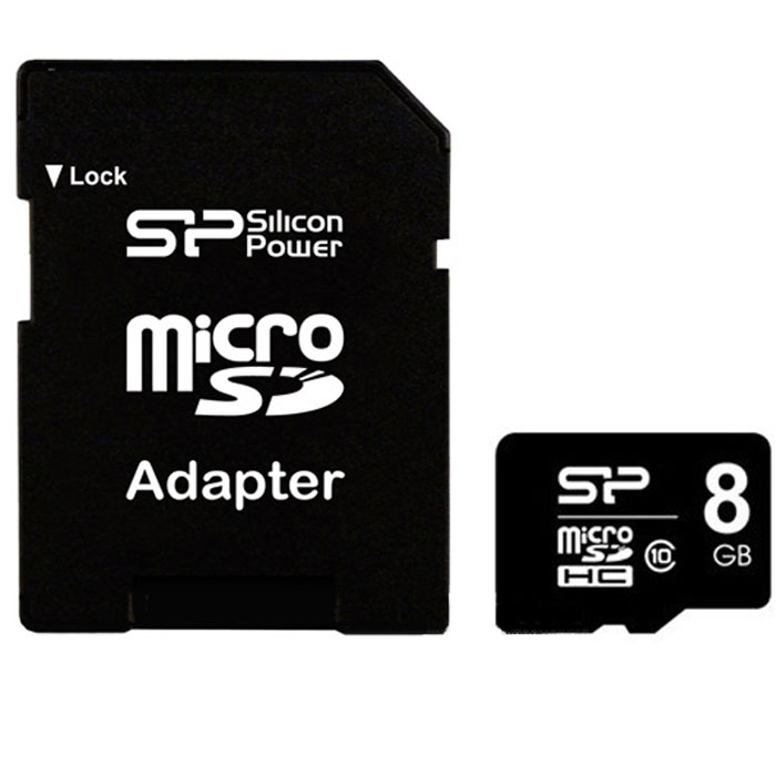 фото Silicon Power microSDHC Class 10 8GB карта памяти с адаптером SD