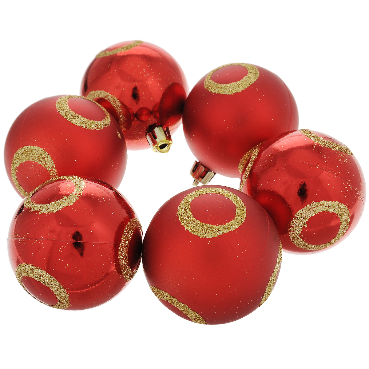 фото Набор новогодних подвесных украшений "Шар", цвет: золотистый, красный, диаметр 6 см, 6 шт. 35500 Феникс-презент
