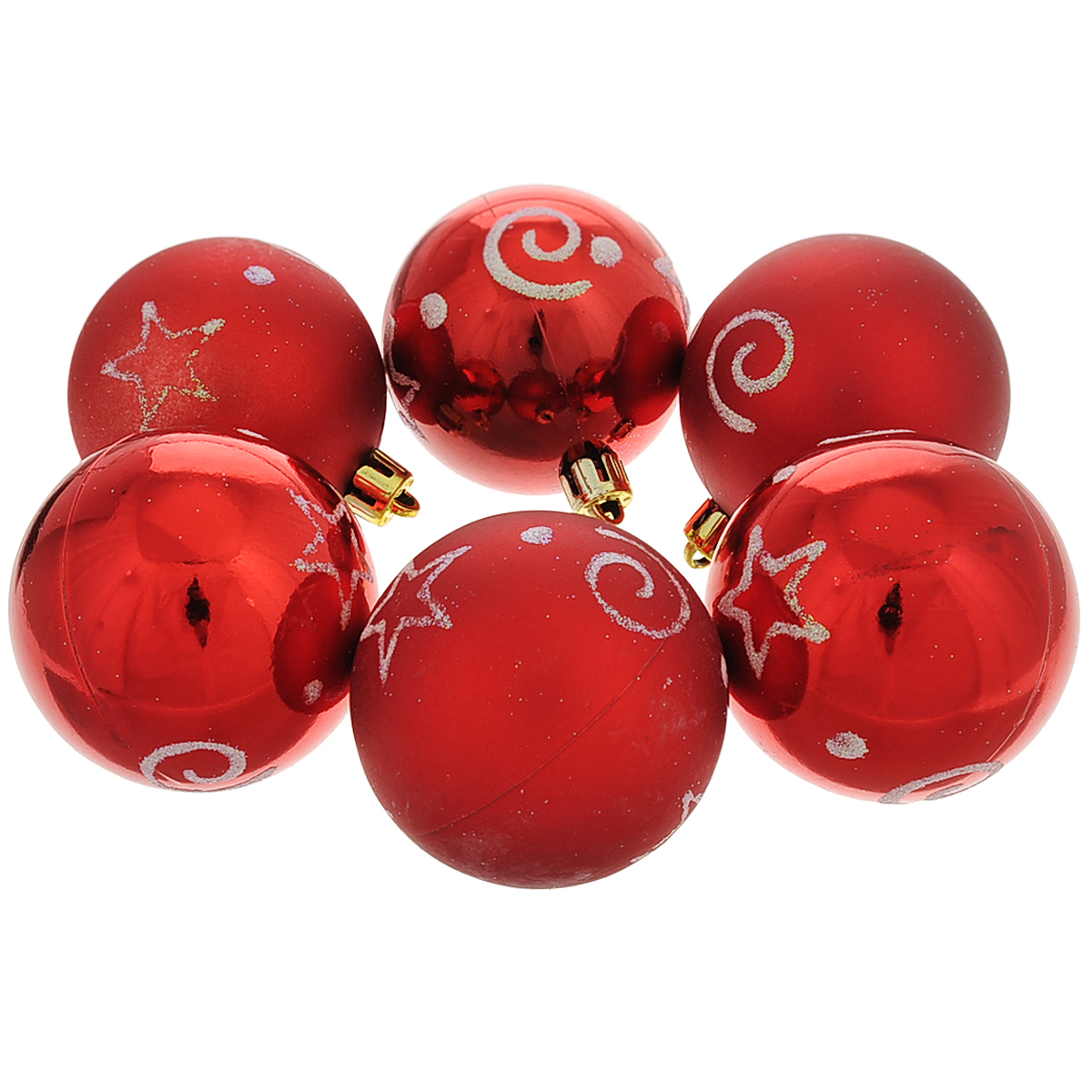 фото Набор новогодних подвесных украшений "Шар", цвет: красный, серебристый, диаметр 6 см, 6 шт. 35503 Феникс-презент