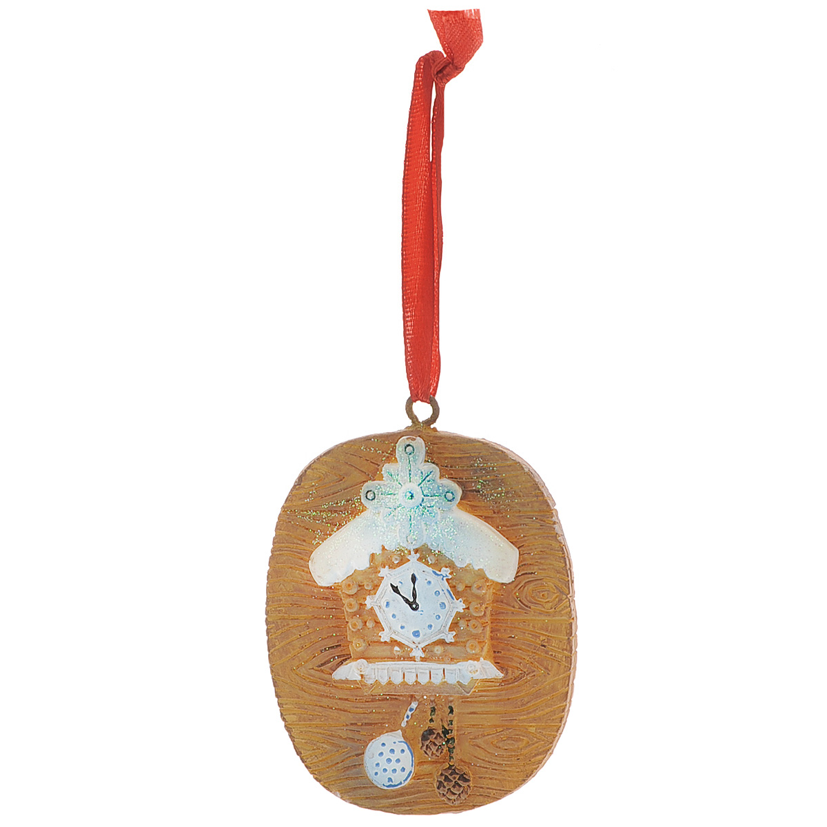 фото Новогоднее подвесное украшение Феникс-Презент "Сказочные часы с шишками", цвет: коричневый. 34580