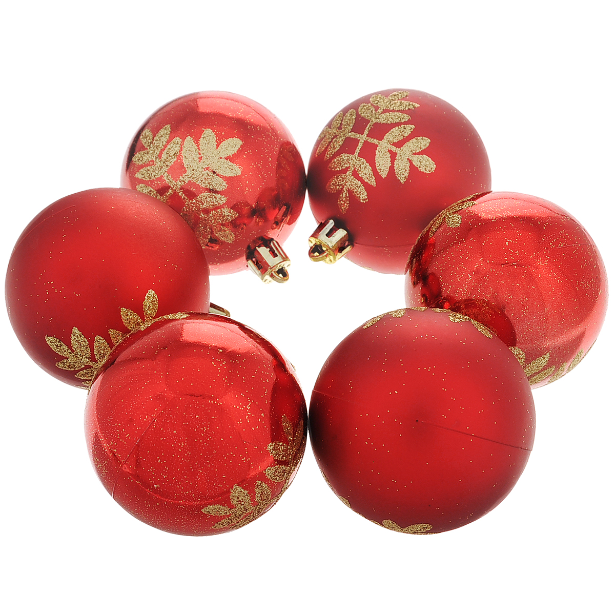фото Набор новогодних подвесных украшений "Шар", цвет: красный, золотистый, диаметр 6 см, 6 шт. 35508 Феникс-презент