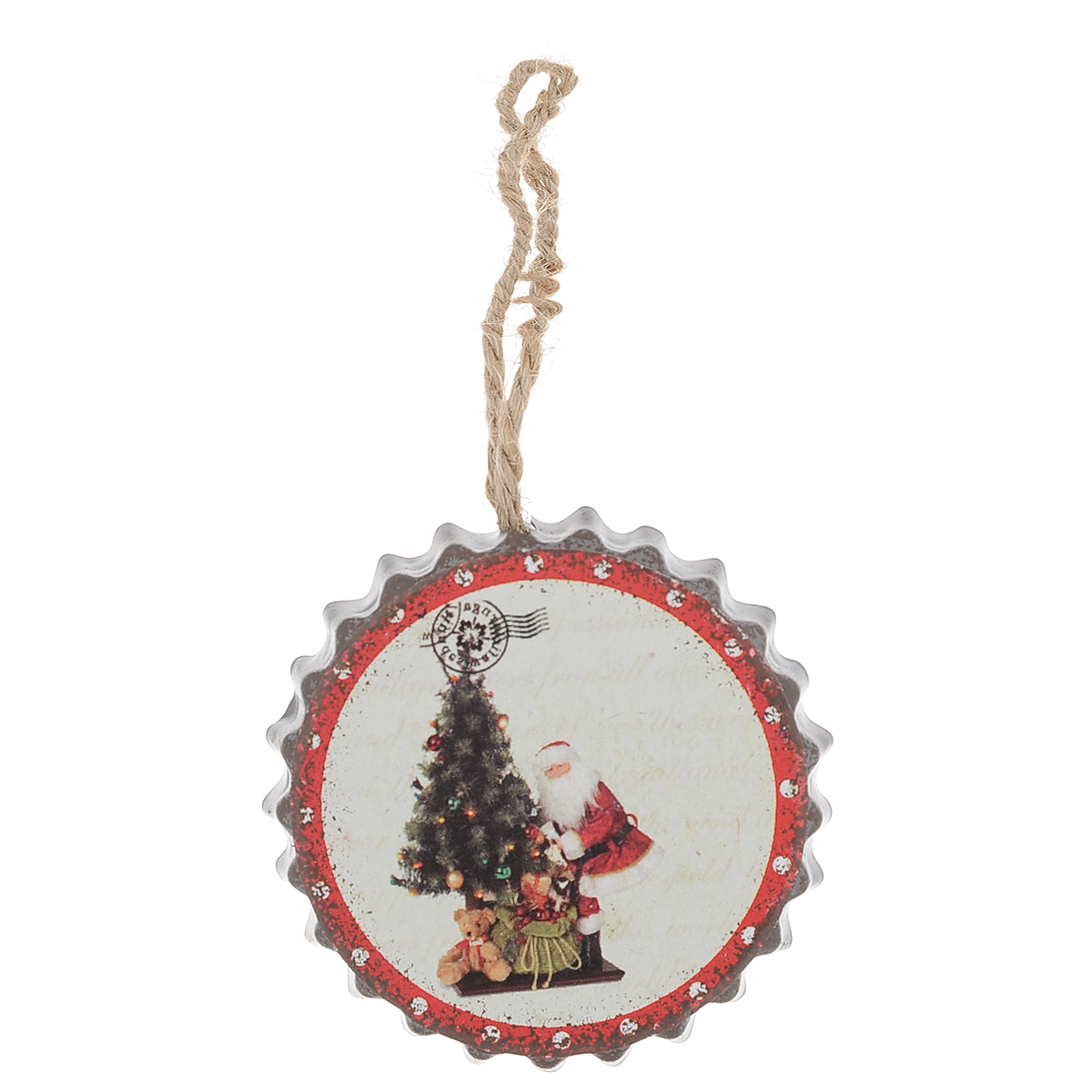 фото Новогоднее подвесное украшение Феникс-Презент "Дед Мороз у елки", диаметр 5,5 см