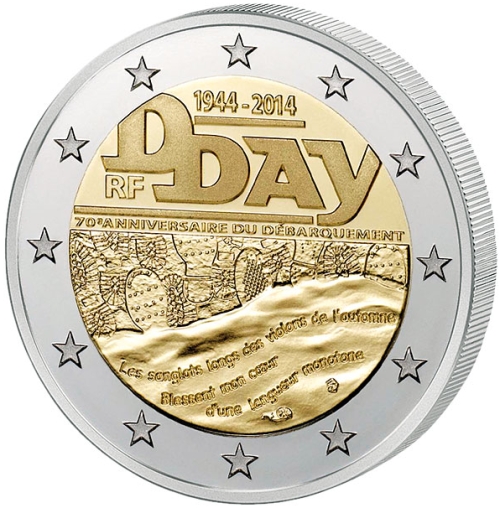 фото Монета номиналом 2 евро "70 лет высадке в Нормандии (D-Day)". Франция, 2014 год Monnaie de paris