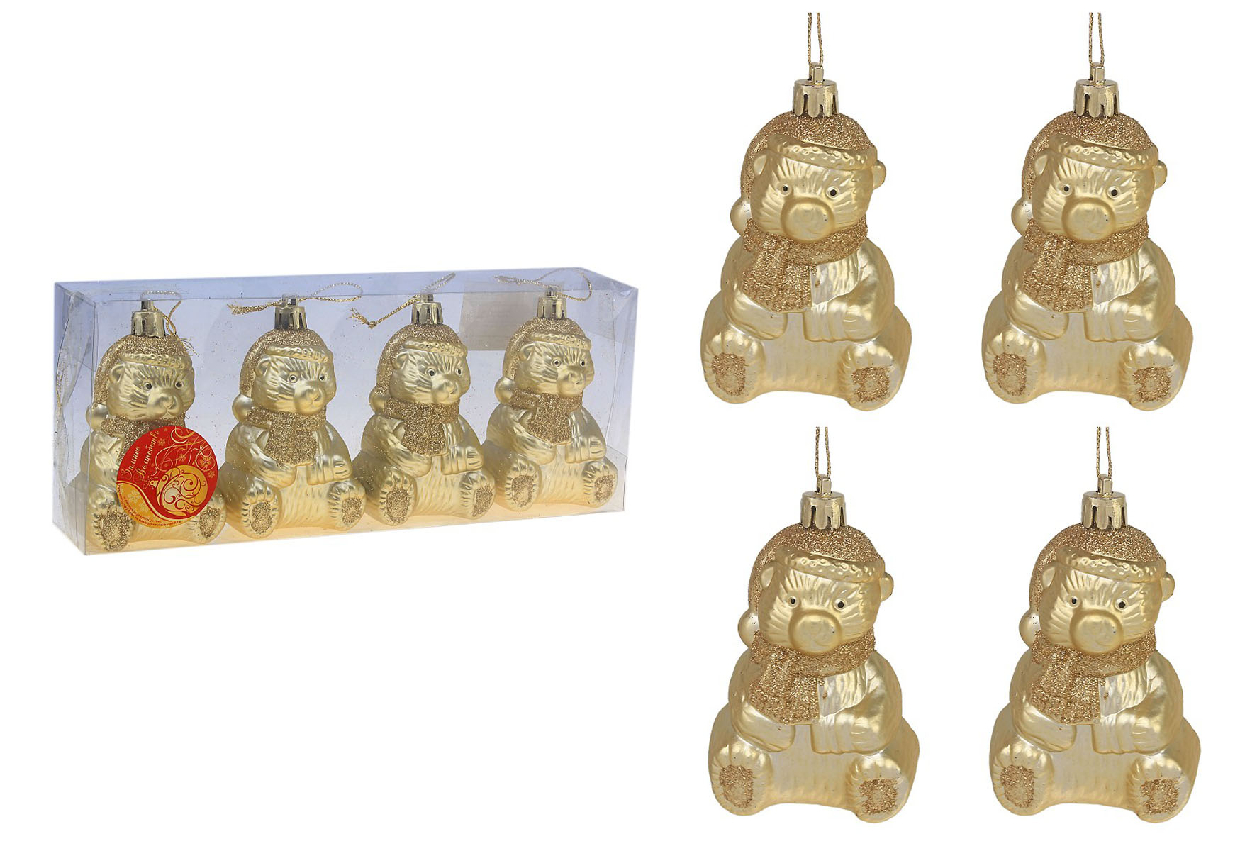 фото Набор новогодних подвесных украшений Sima-land "Мишки", цвет: золотистый, высота 9 см, 4 шт. 542353