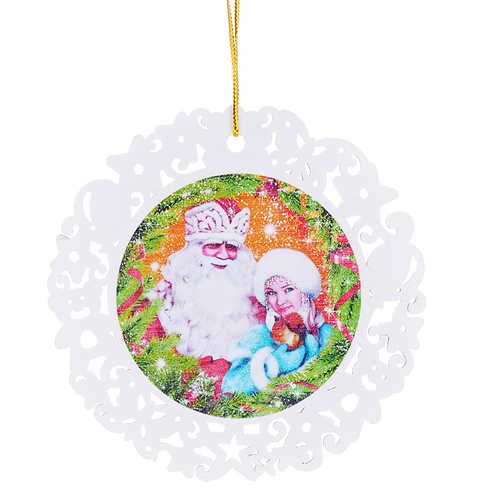 фото Новогоднее подвесное украшение Sima-land "Дед Мороз и Снегурочка", цвет: белый