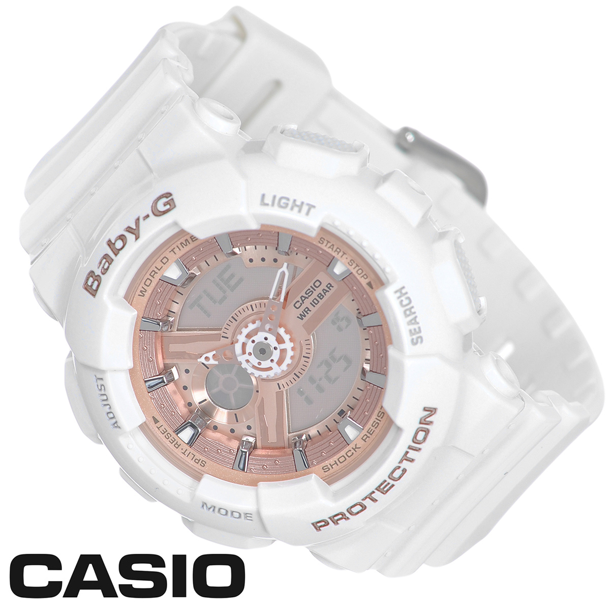 фото Часы женские наручные Casio "Baby-G", цвет: белый, золотой. BA-110-7A1