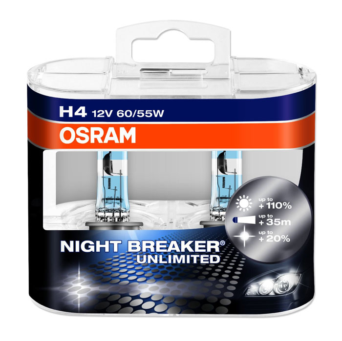 фото Лампа галогенная Osram H4 Night Breaker Unlimited 12V, 60W, 2 шт