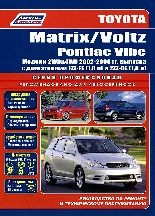 фото Toyota Matrix / Voltz / Pontiac Vibe. Модели 2WD&amp;4WD 2002-2008 гг. выпуска с двигателями 1ZZ-FE (1,8 л) и 2ZZ-GE (1,8 л). Руководство по ремонту и техническому обслуживанию