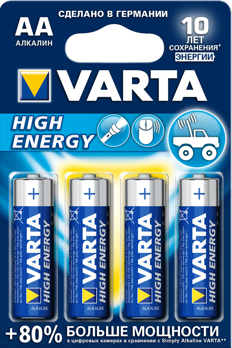 фото Батарейка Varta "High Energy", тип AA, 1,5В, 4 шт